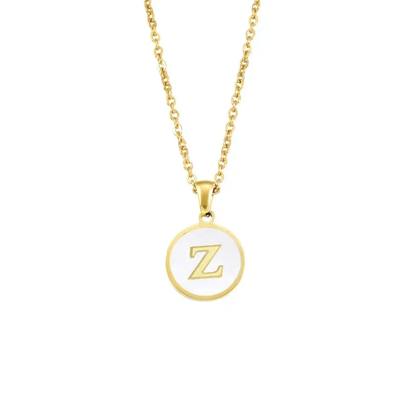 Minimalist Initial Enamel White A-Z Pendant Letter Alphabet Personalize Pendant Necklace for Women Men Jewelry Gift