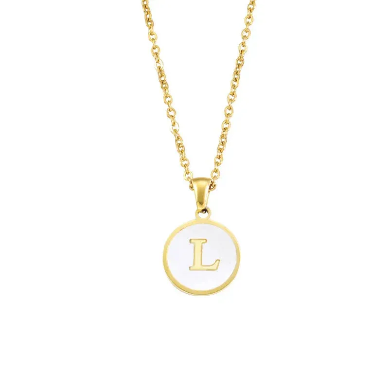 Minimalist Initial Enamel White A-Z Pendant Letter Alphabet Personalize Pendant Necklace for Women Men Jewelry Gift