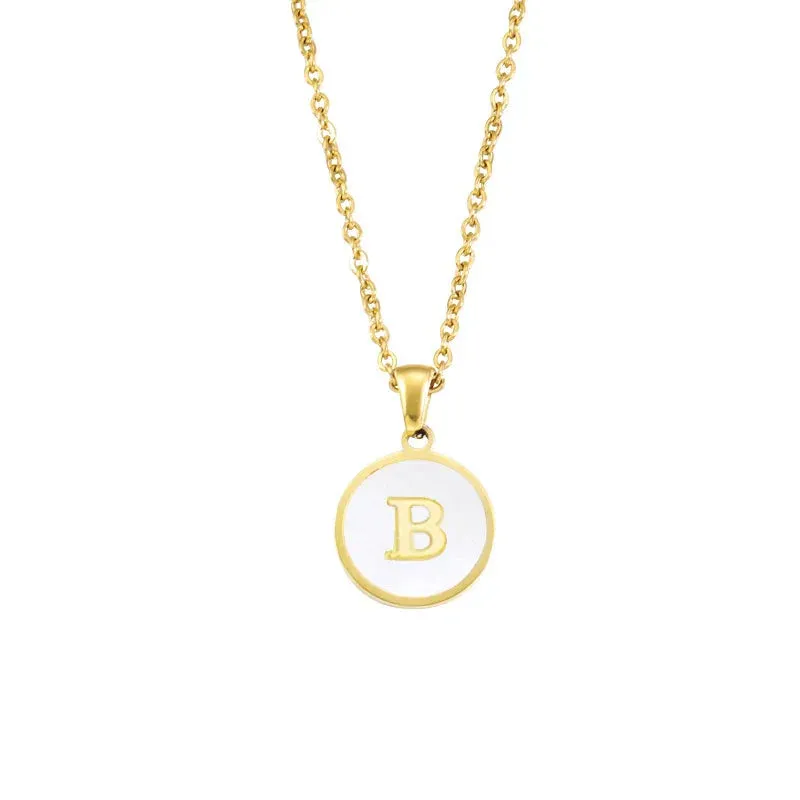 Minimalist Initial Enamel White A-Z Pendant Letter Alphabet Personalize Pendant Necklace for Women Men Jewelry Gift