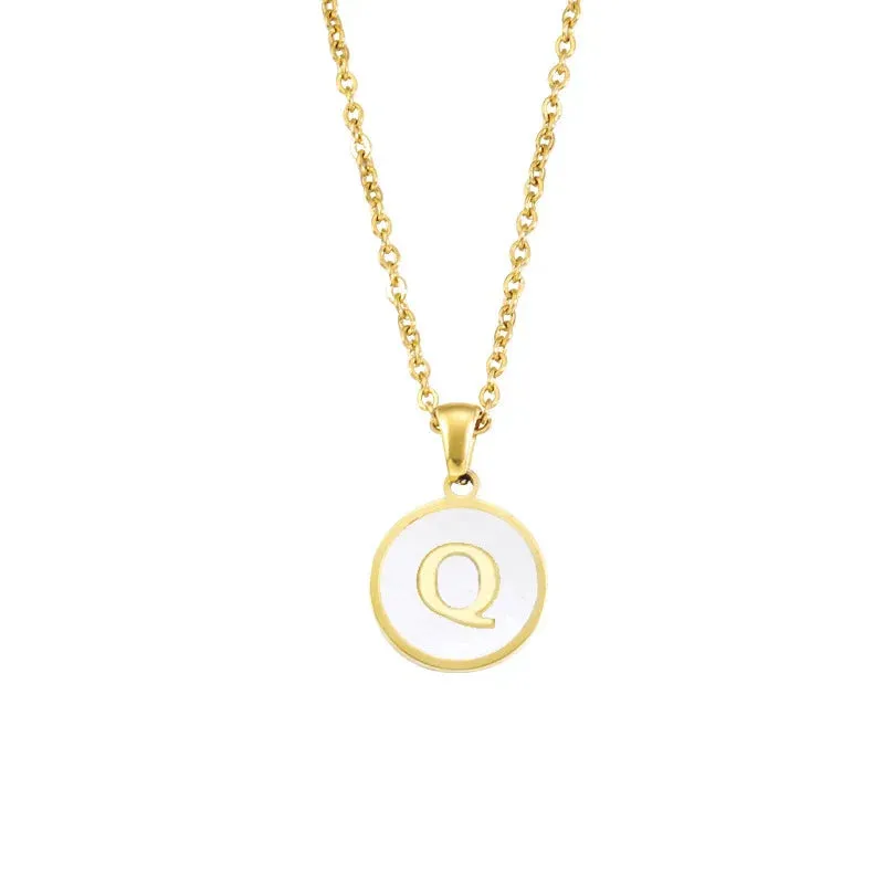 Minimalist Initial Enamel White A-Z Pendant Letter Alphabet Personalize Pendant Necklace for Women Men Jewelry Gift