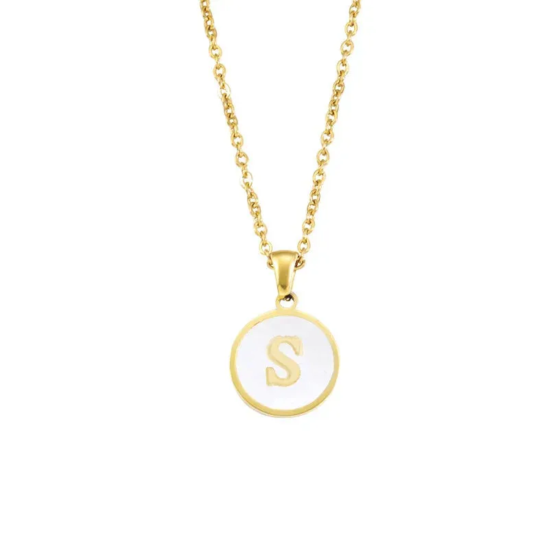 Minimalist Initial Enamel White A-Z Pendant Letter Alphabet Personalize Pendant Necklace for Women Men Jewelry Gift