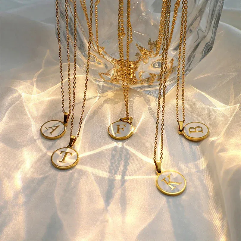 Minimalist Initial Enamel White A-Z Pendant Letter Alphabet Personalize Pendant Necklace for Women Men Jewelry Gift