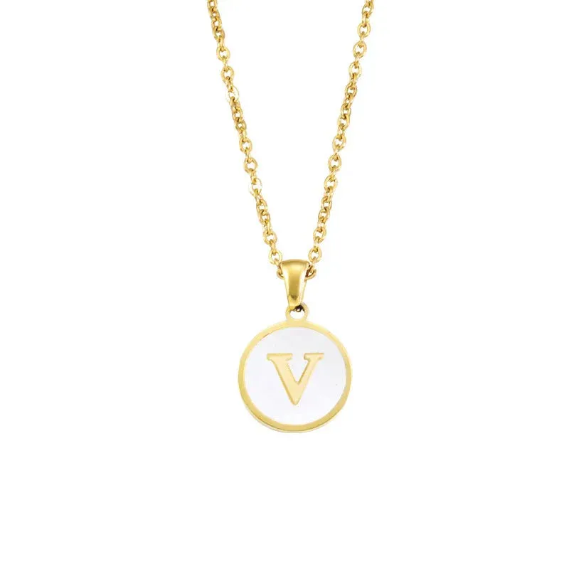 Minimalist Initial Enamel White A-Z Pendant Letter Alphabet Personalize Pendant Necklace for Women Men Jewelry Gift