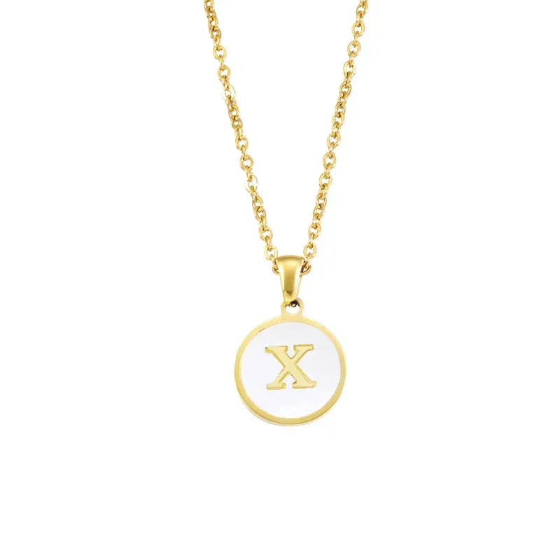 Minimalist Initial Enamel White A-Z Pendant Letter Alphabet Personalize Pendant Necklace for Women Men Jewelry Gift
