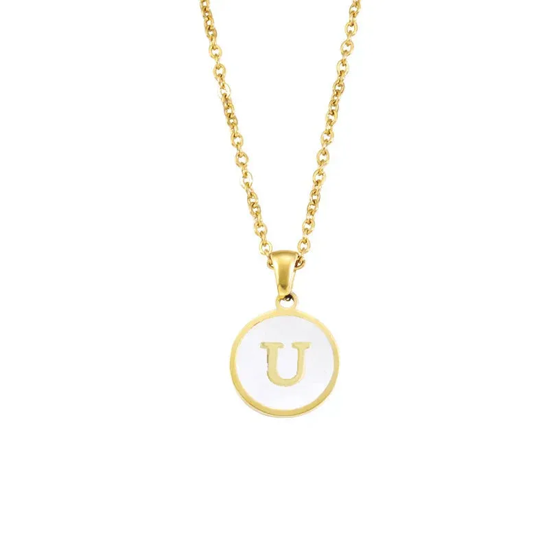 Minimalist Initial Enamel White A-Z Pendant Letter Alphabet Personalize Pendant Necklace for Women Men Jewelry Gift
