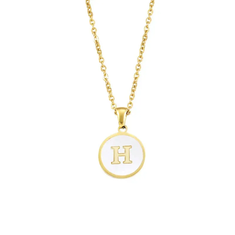 Minimalist Initial Enamel White A-Z Pendant Letter Alphabet Personalize Pendant Necklace for Women Men Jewelry Gift