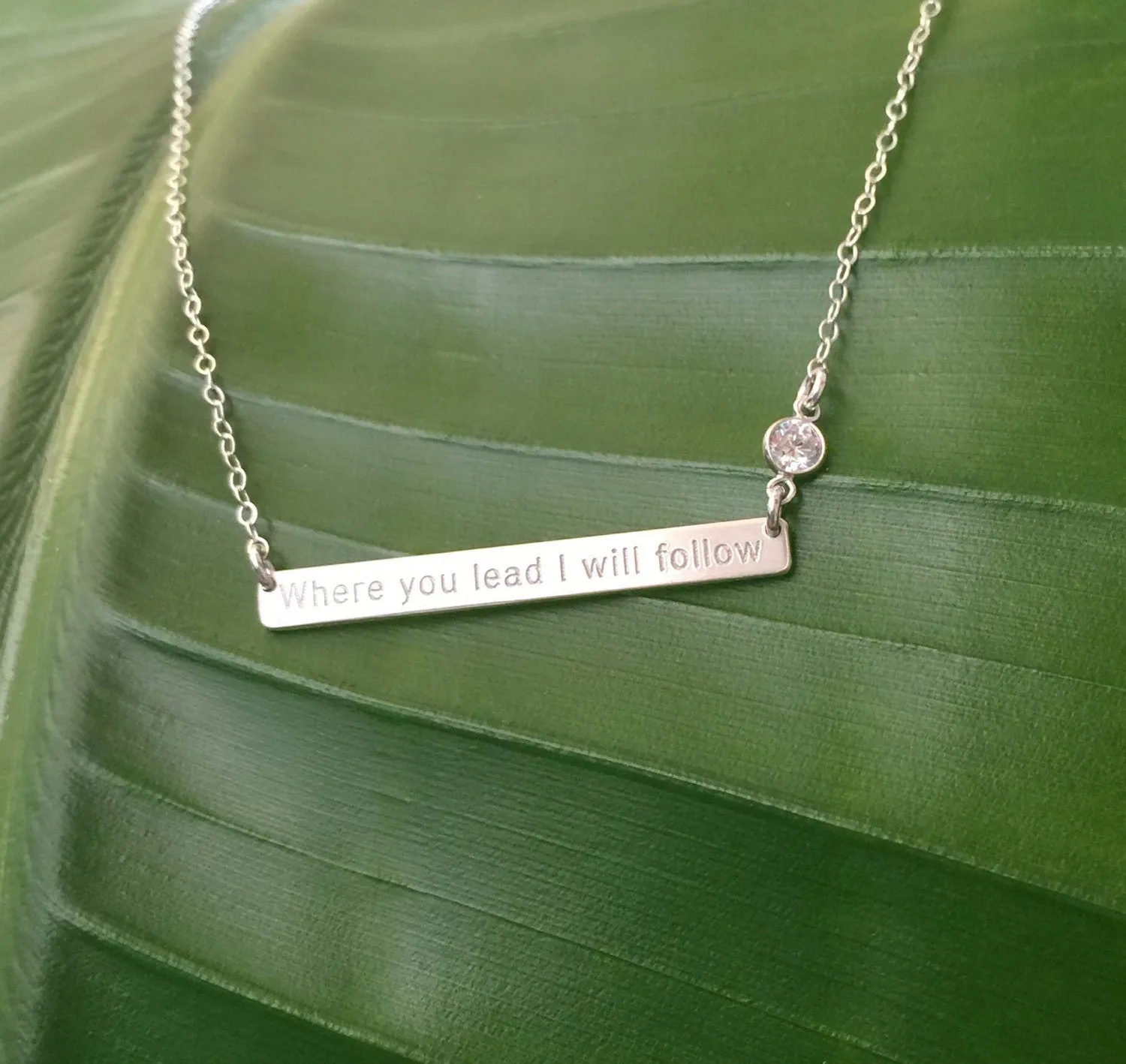 Minimalist Long Skinny Bar Necklace With Zirconia, 1.5" Bar