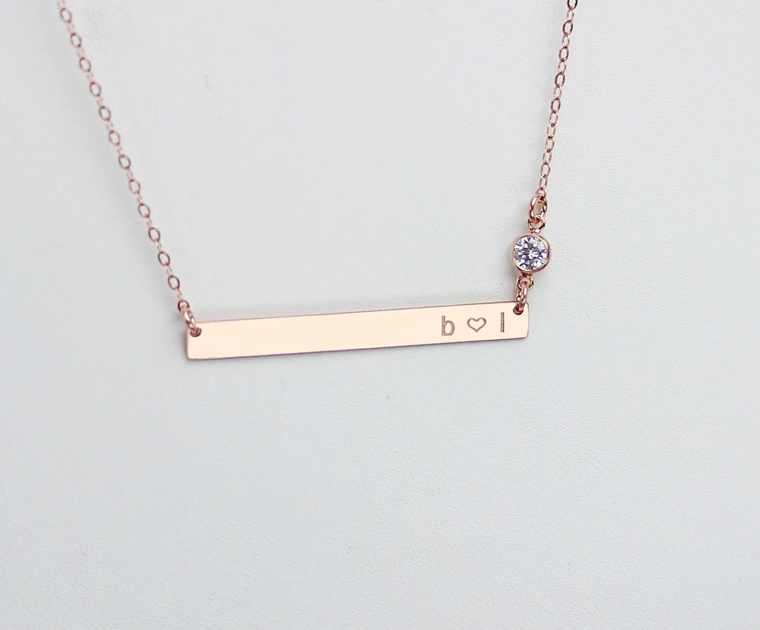 Minimalist Long Skinny Bar Necklace With Zirconia, 1.5" Bar