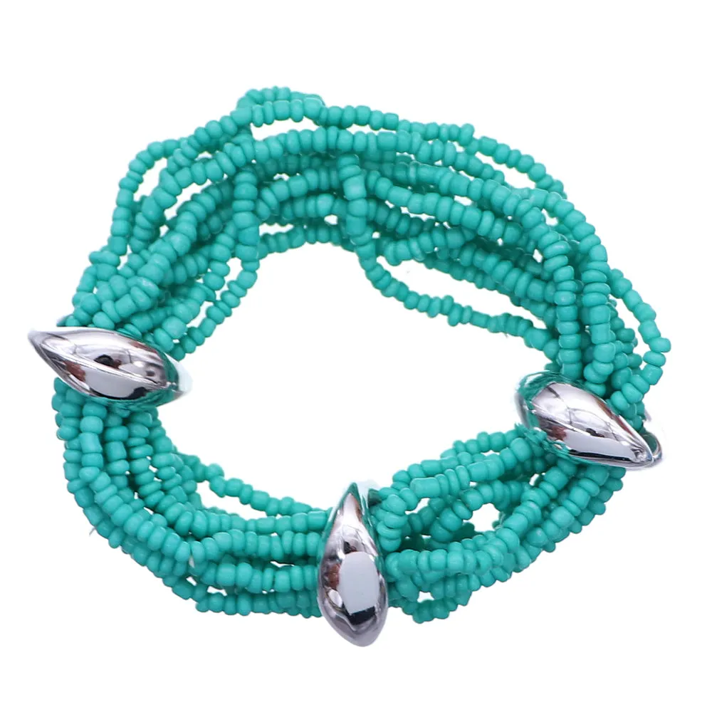 Mint Stacked Sequin Beaded Stretch Bracelet