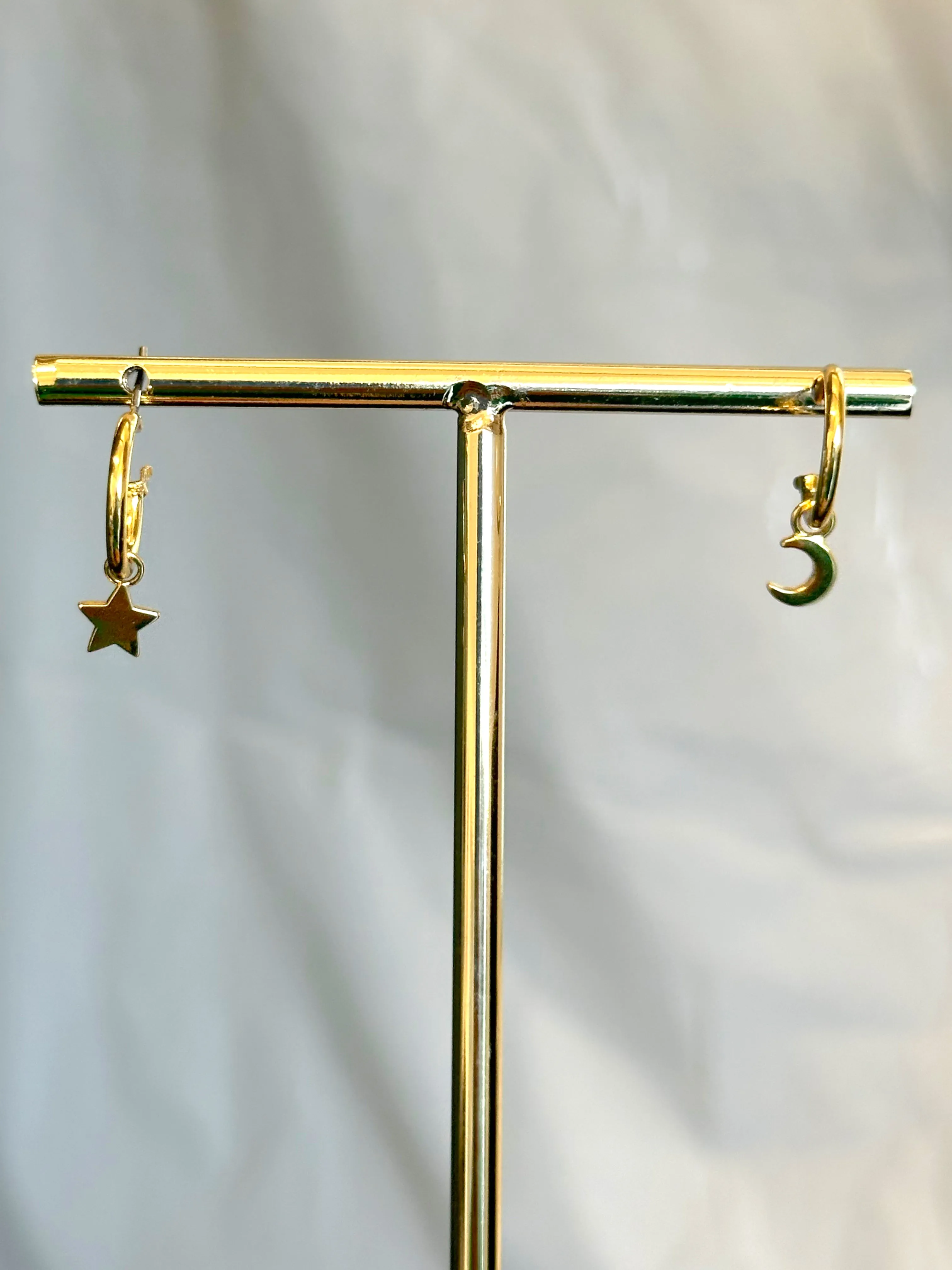 Mismatched Moon Star Dangle Hoop