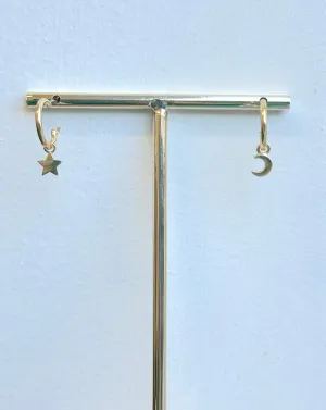 Mismatched Moon Star Dangle Hoop