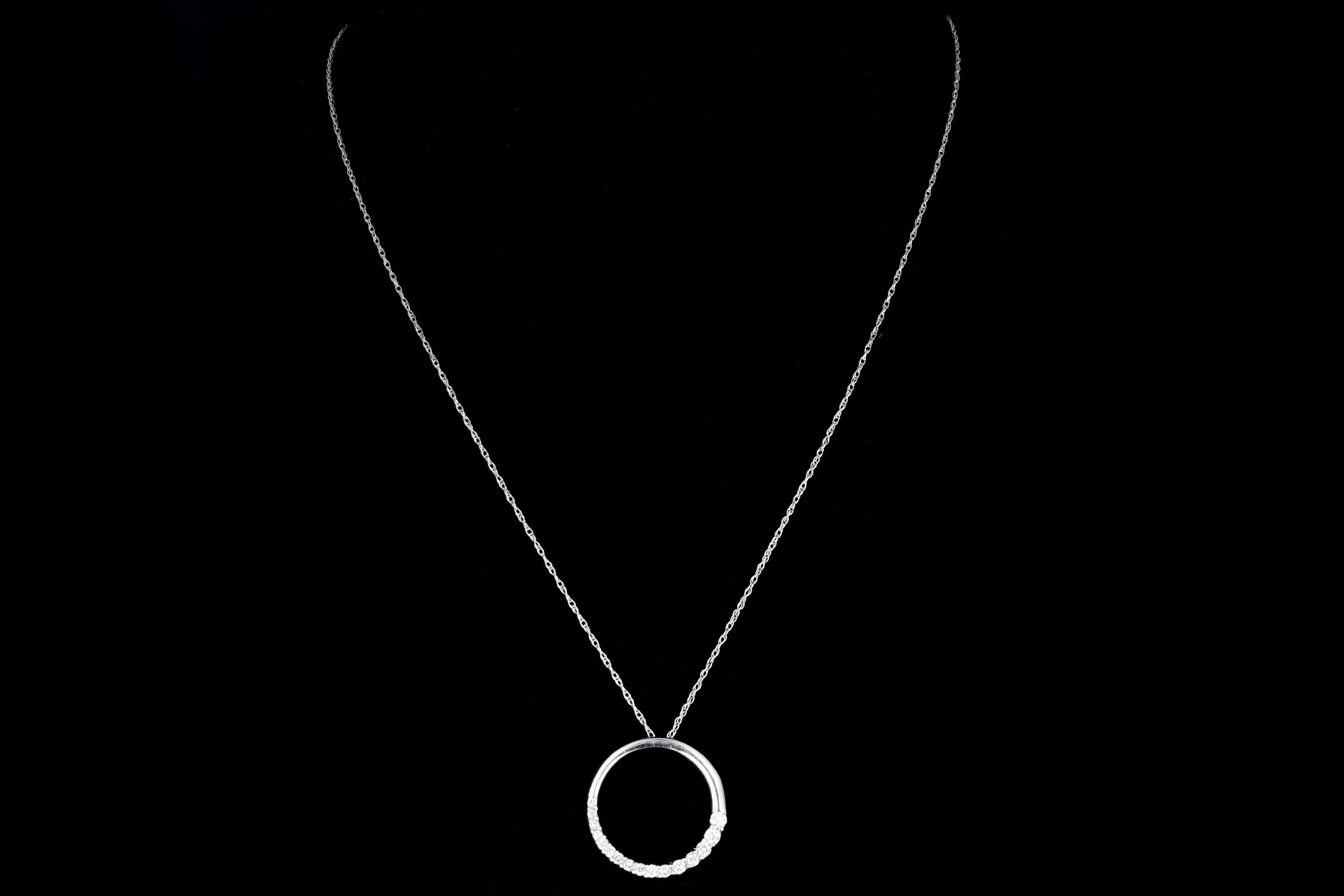 Modern 14K White Gold .35CTW Diamond Circle Pendant Necklace