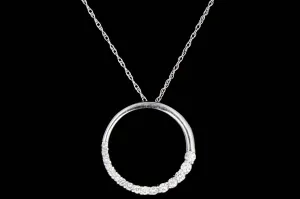 Modern 14K White Gold .35CTW Diamond Circle Pendant Necklace