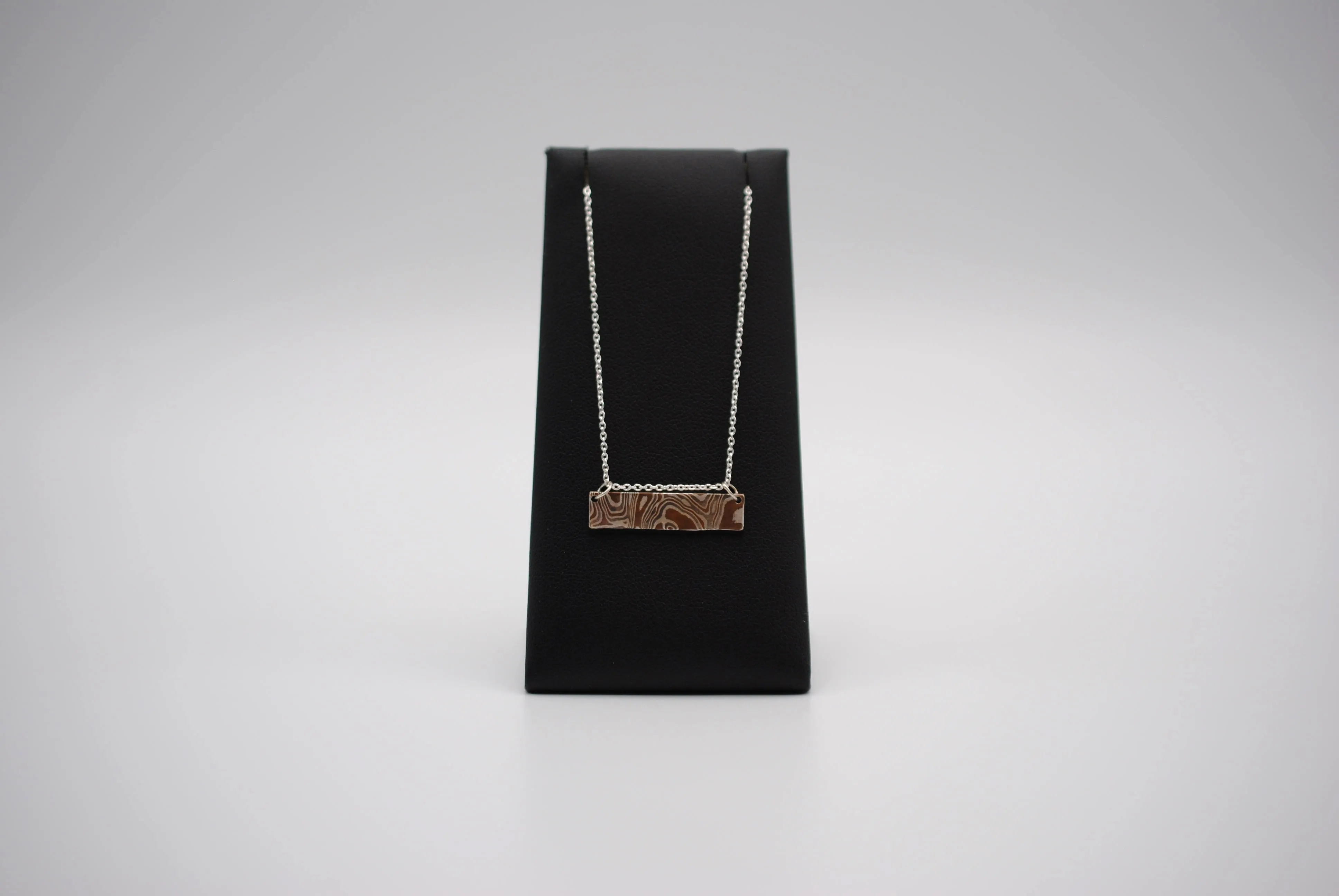 Mokume Gane Bar Necklace: Silver, Copper, and Shibuichi, Cable Chain