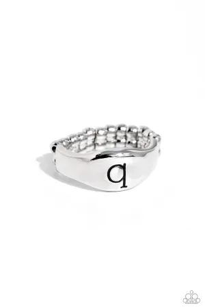 Monogram Memento - Silver - Q - Paparazzi Ring