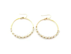 Moonstone Wire Wrapped Hammered Gold Hoops