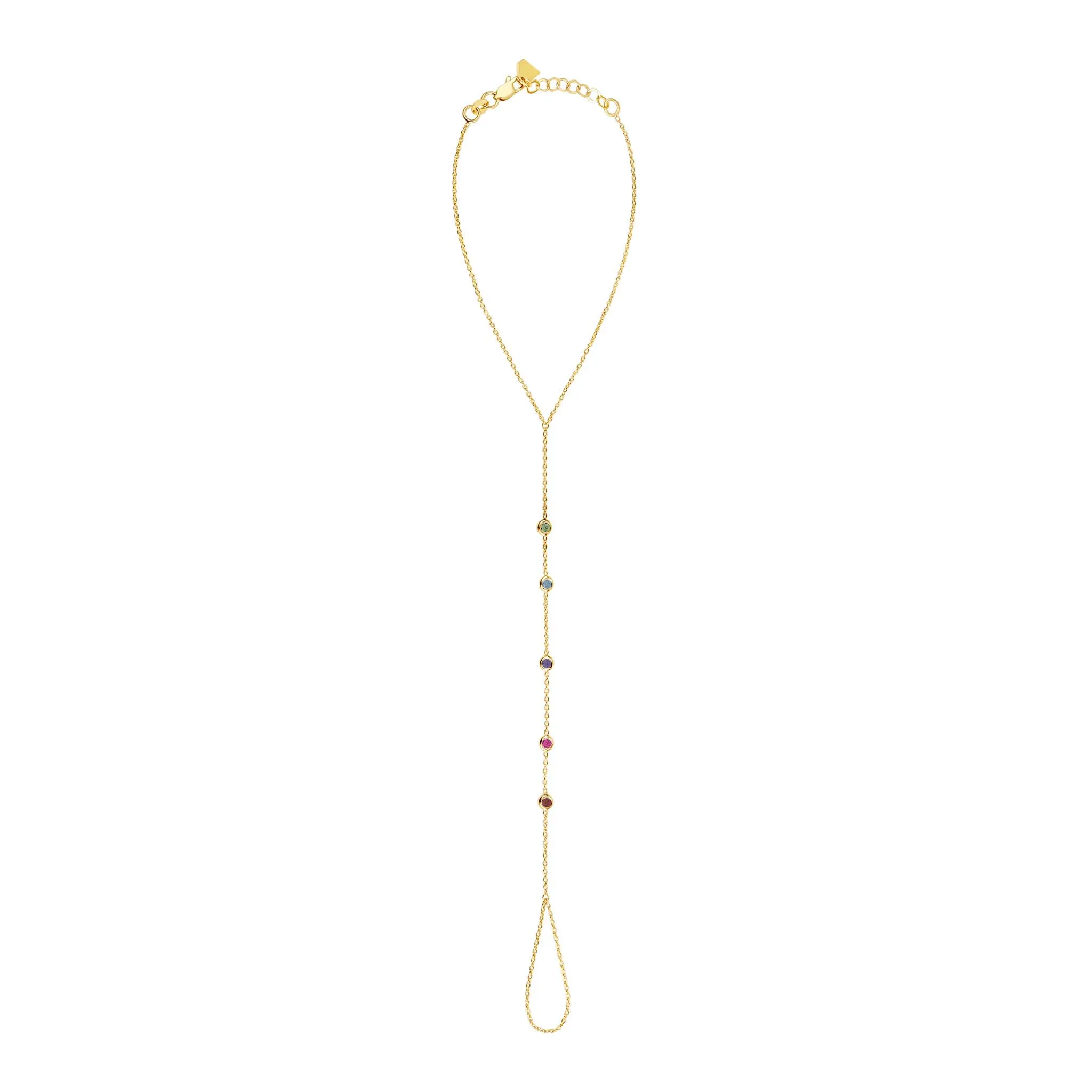 Multiple Gemstone Bezels Hand Chain Bracelet