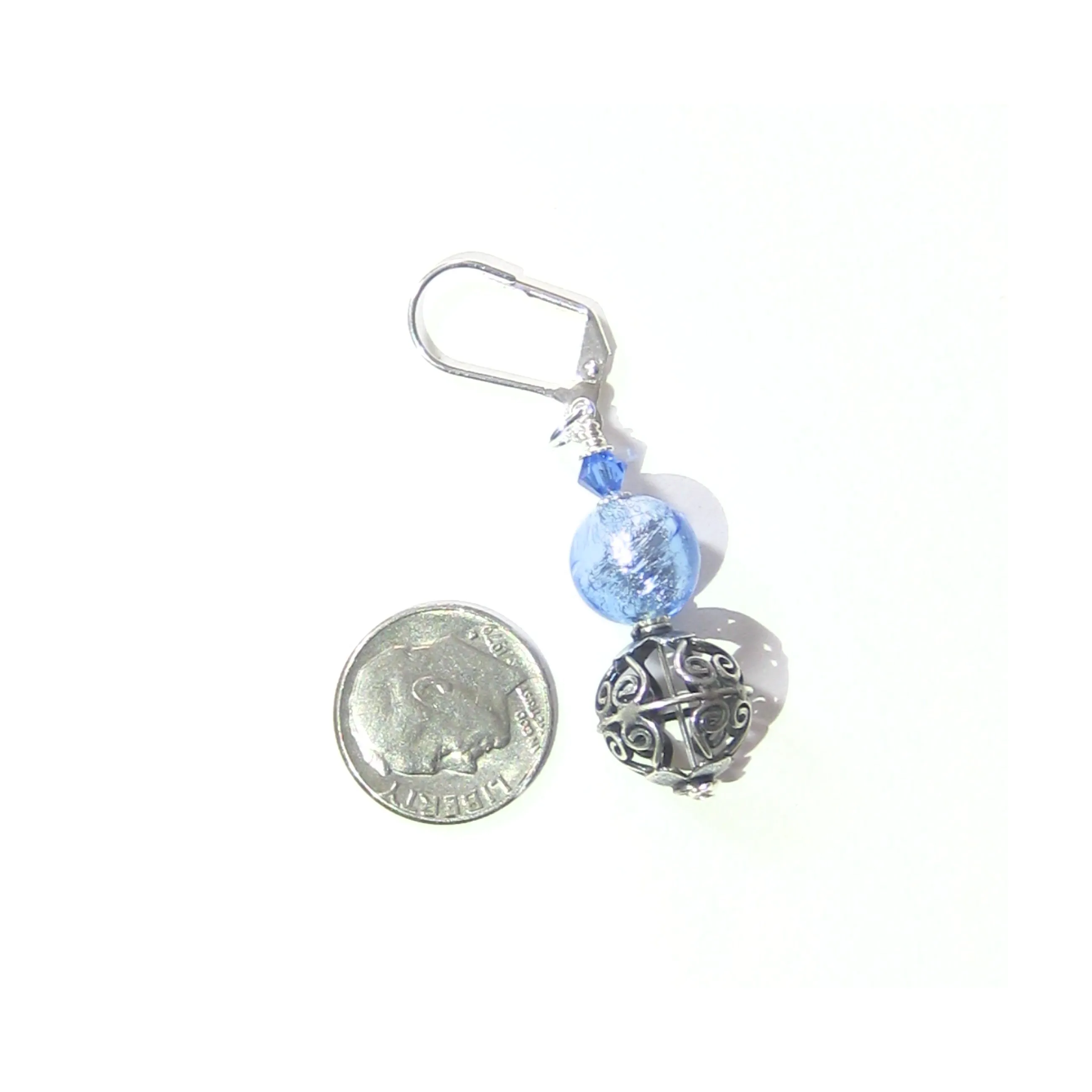 Murano Glass Light Blue Wire Ball Sterling Silver Earrings