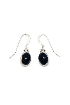 Navajo Black Onyx Oval Sterling Silver Dangle Earrings