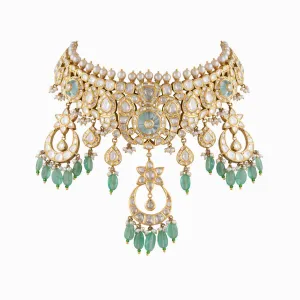 Necklace with Earrring Pair with Uncut Polki Diamond-KMNE2839