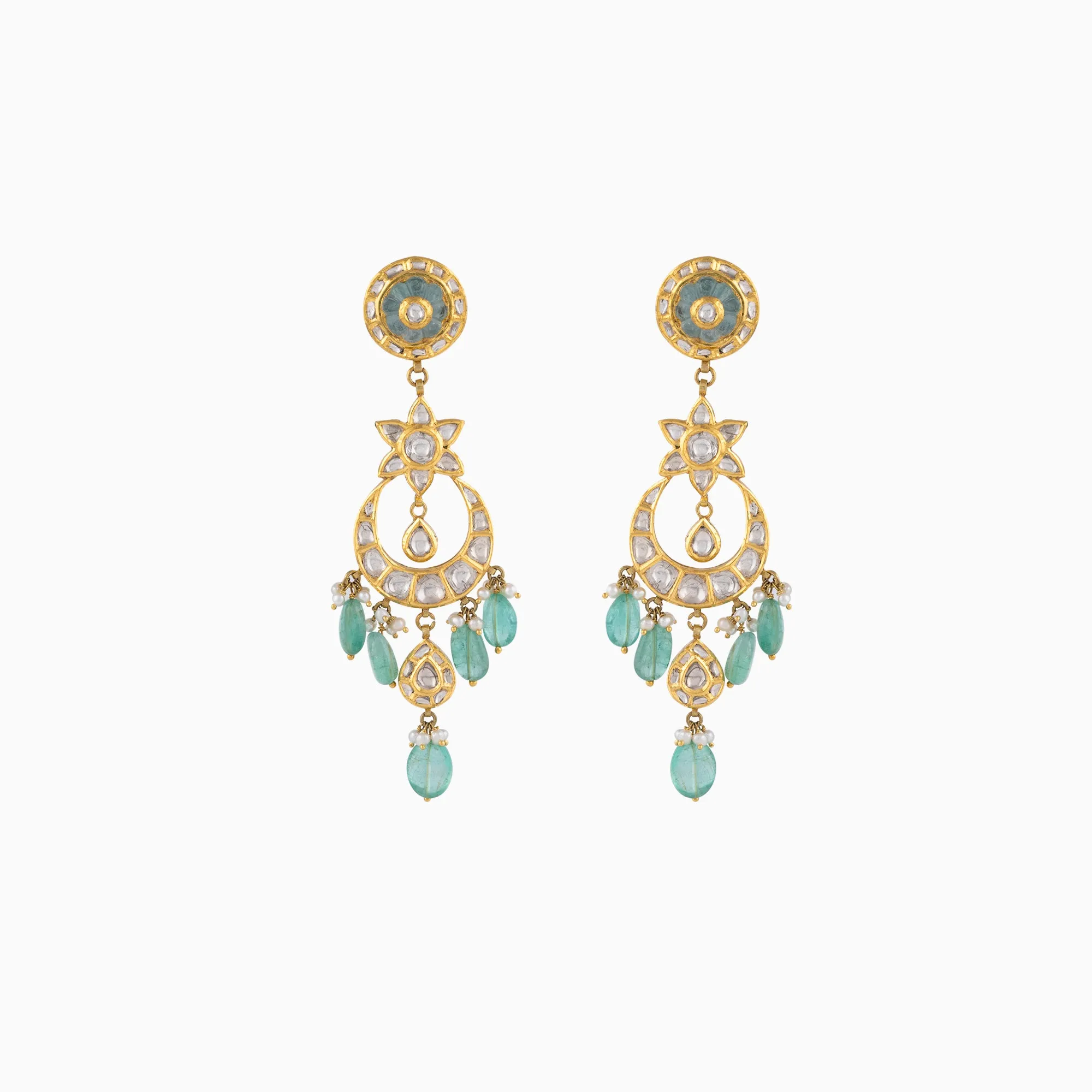 Necklace with Earrring Pair with Uncut Polki Diamond-KMNE2839