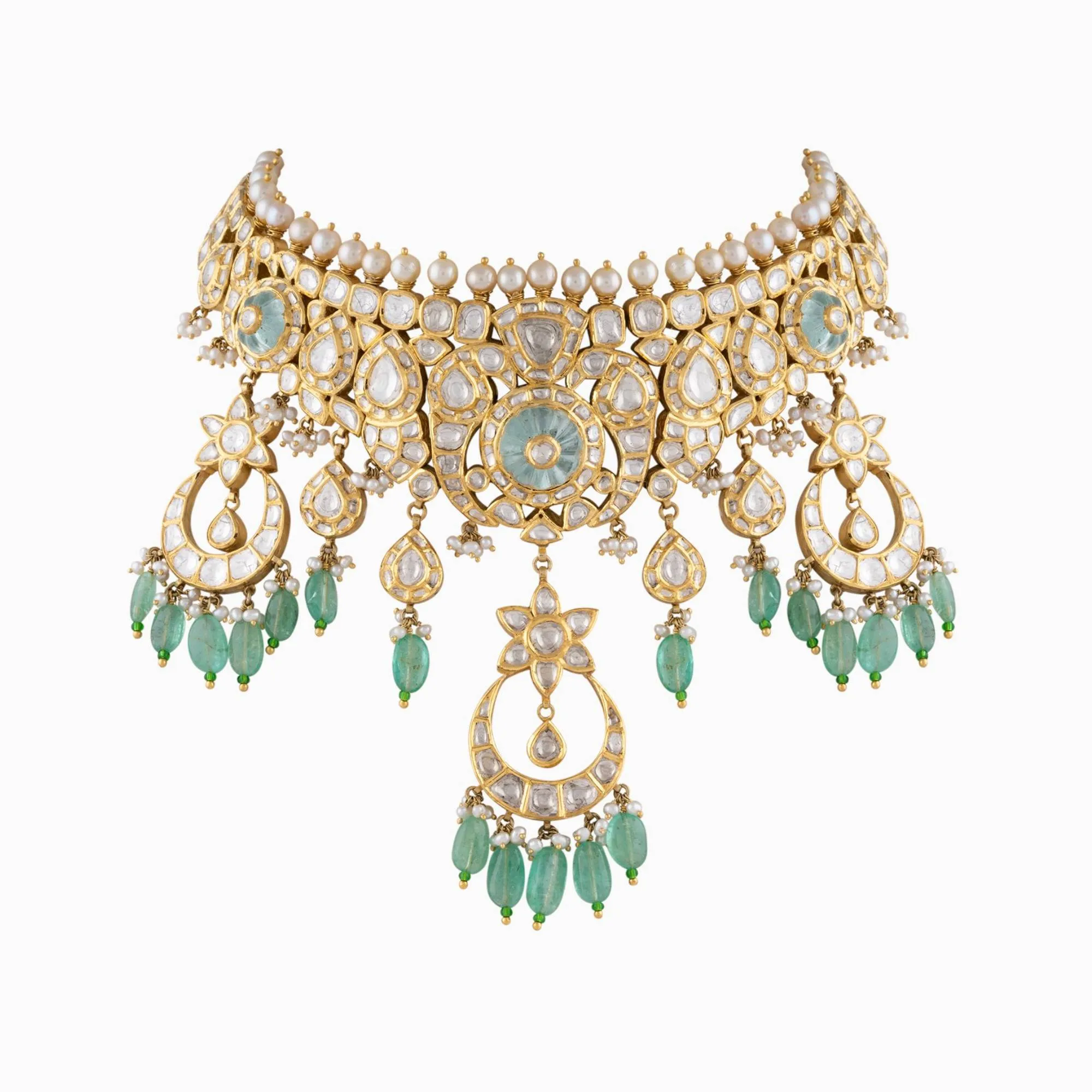 Necklace with Earrring Pair with Uncut Polki Diamond-KMNE2839