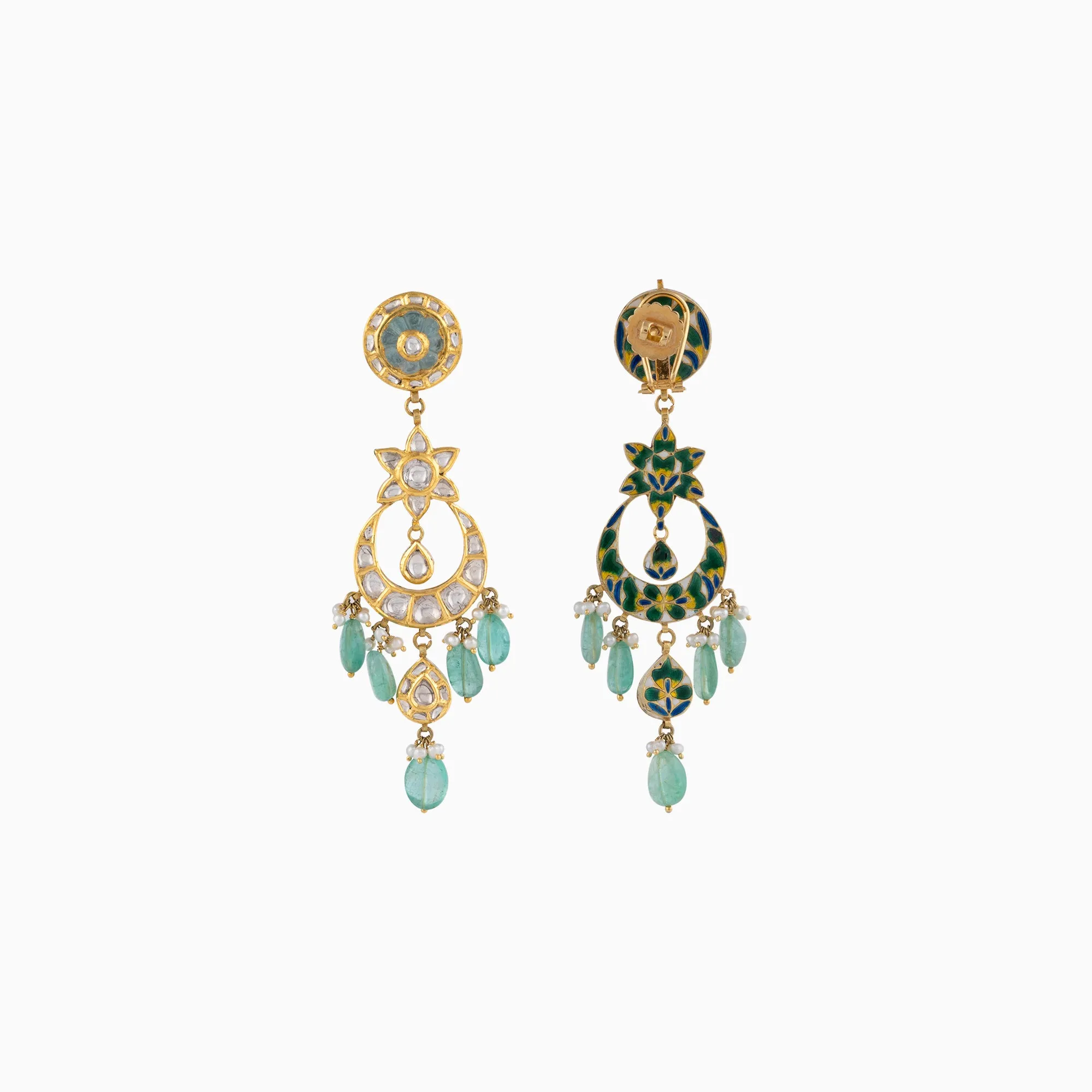 Necklace with Earrring Pair with Uncut Polki Diamond-KMNE2839