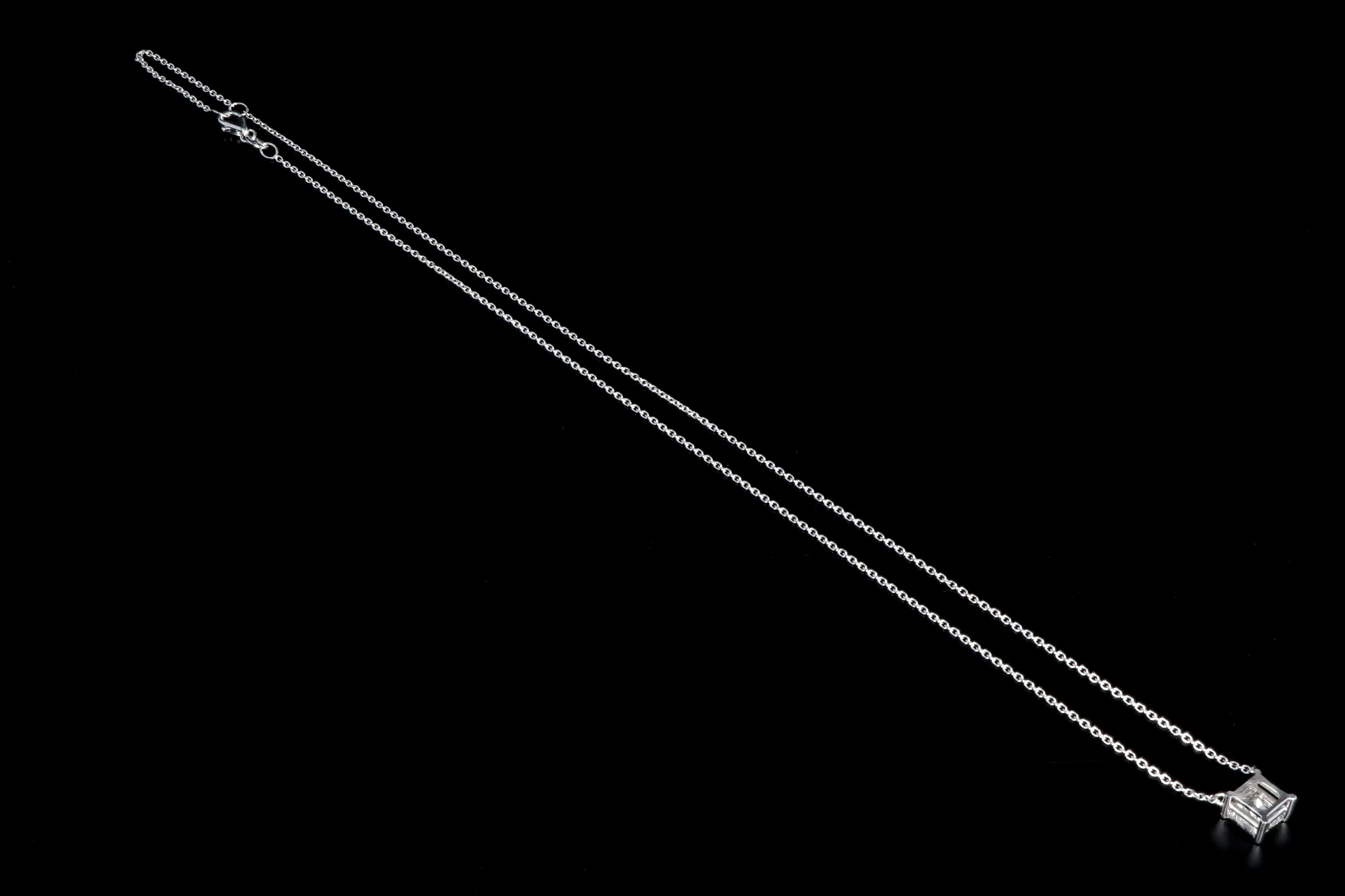 New 14K White Gold .98 Carat Princess Cut Diamond Pendant Necklace
