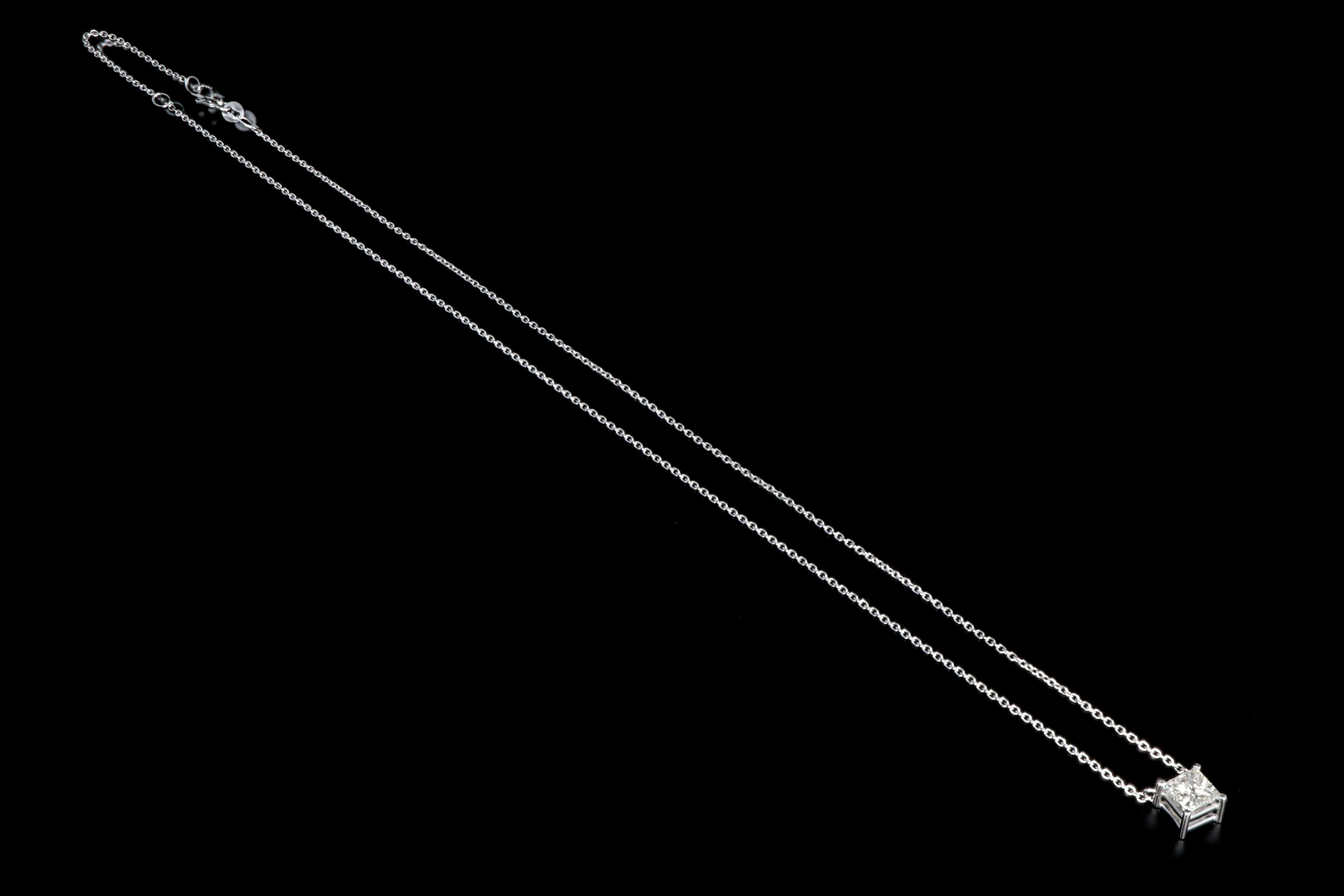 New 14K White Gold .98 Carat Princess Cut Diamond Pendant Necklace