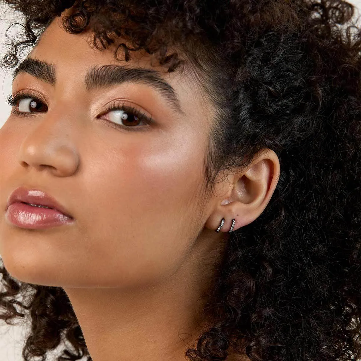 NEW Grey/Black Steel Hoop Earrings - Cubic Zirconia 20 Gauge - 7MM Suitable for Earlobes, Sold as Pair
