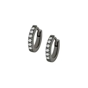 NEW Grey/Black Steel Hoop Earrings - Cubic Zirconia 20 Gauge - 7MM Suitable for Earlobes, Sold as Pair