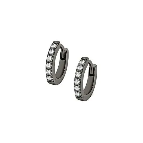 NEW Grey/Black Steel Hoop Earrings - Cubic Zirconia 20 Gauge - 7MM Suitable for Earlobes, Sold as Pair