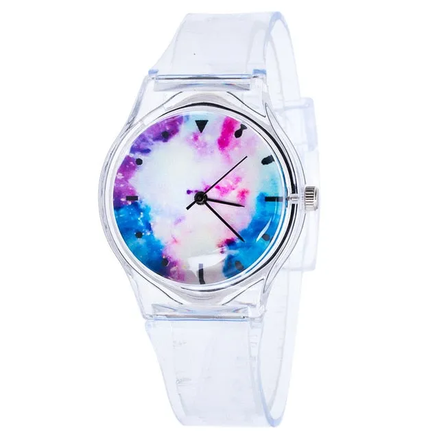 Newly Design Kids Lovely Pattern Transparent Silicone Gel Band Quartz Wrist Watch For Student Boys Girls Gift