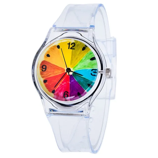 Newly Design Kids Lovely Pattern Transparent Silicone Gel Band Quartz Wrist Watch For Student Boys Girls Gift
