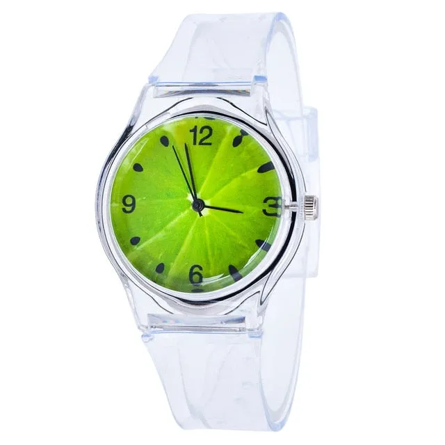 Newly Design Kids Lovely Pattern Transparent Silicone Gel Band Quartz Wrist Watch For Student Boys Girls Gift