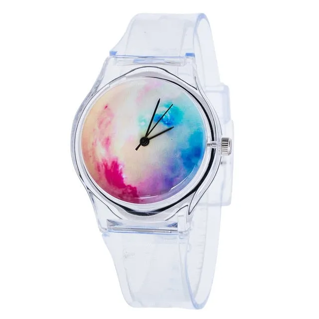 Newly Design Kids Lovely Pattern Transparent Silicone Gel Band Quartz Wrist Watch For Student Boys Girls Gift