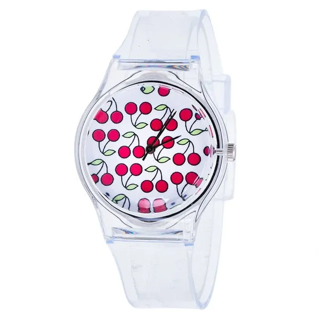 Newly Design Kids Lovely Pattern Transparent Silicone Gel Band Quartz Wrist Watch For Student Boys Girls Gift
