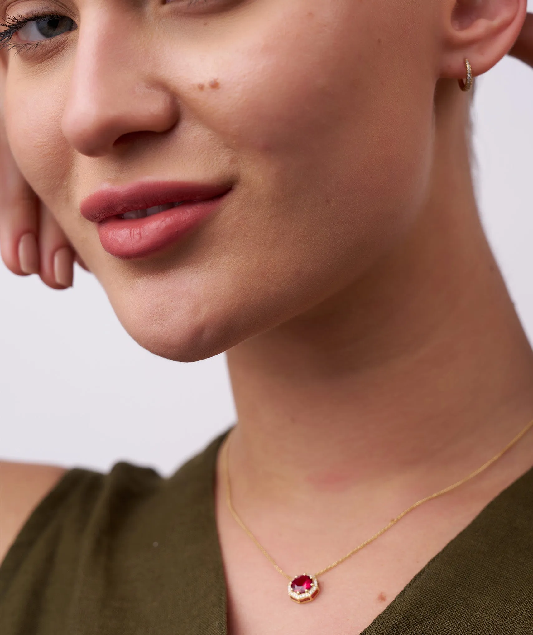 Octagon Necklace with Red Center