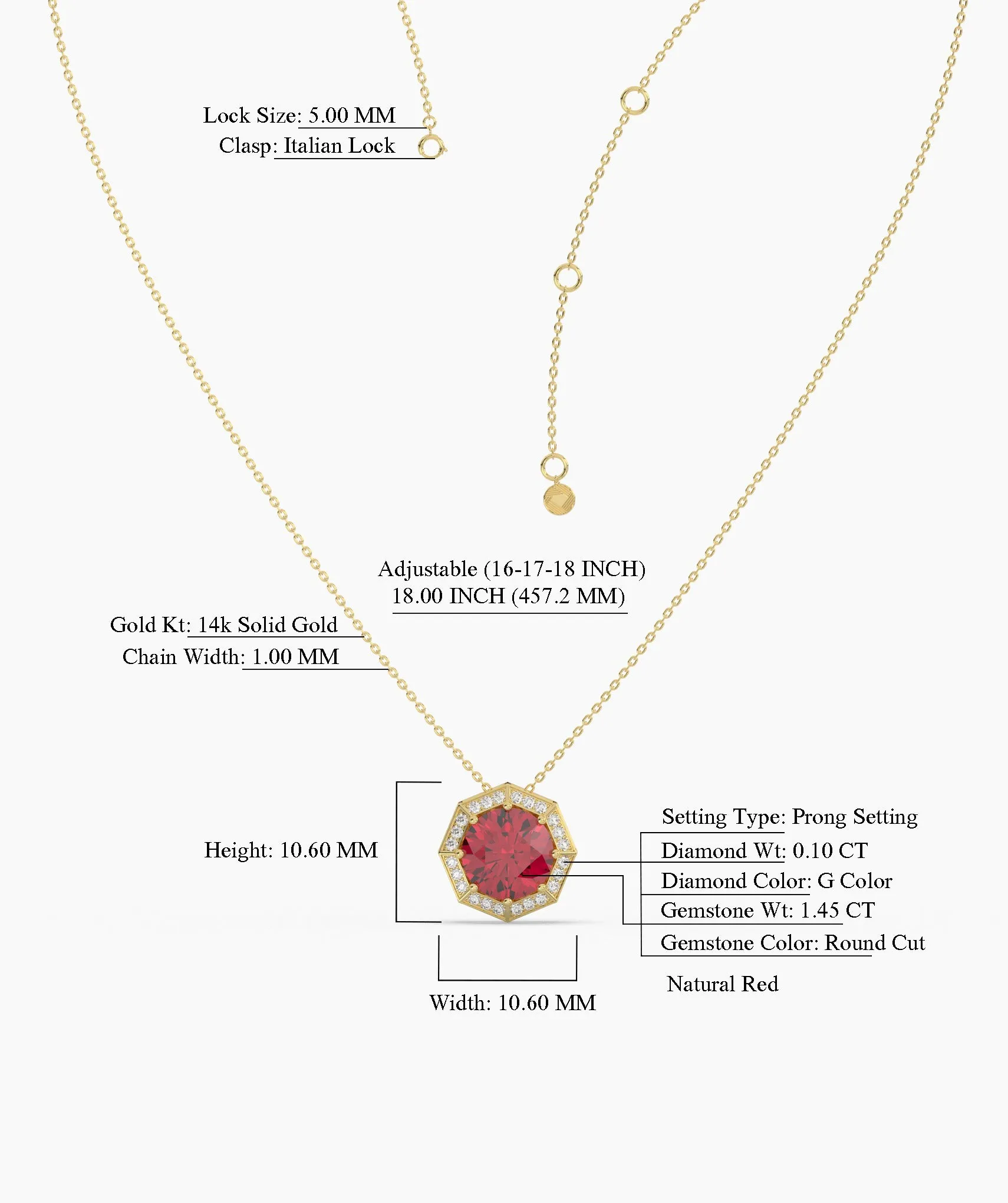 Octagon Necklace with Red Center