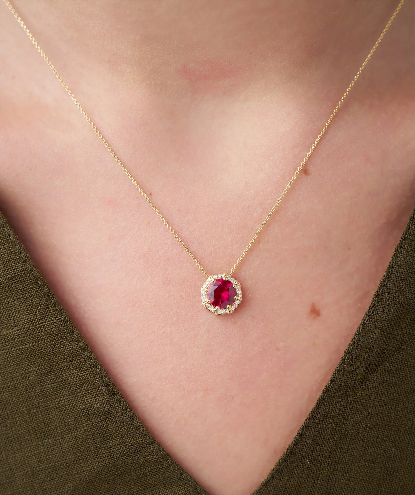 Octagon Necklace with Red Center