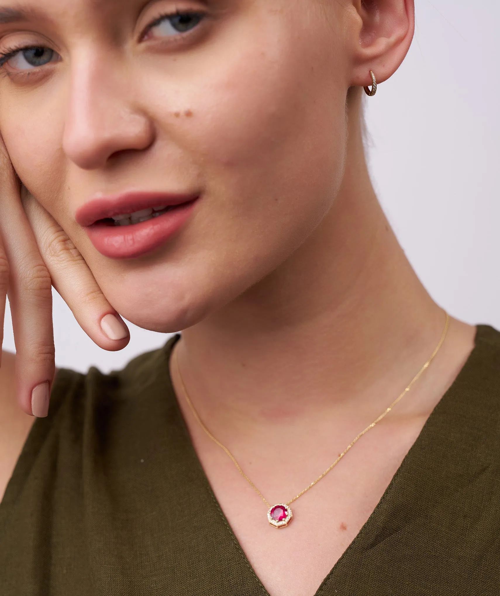 Octagon Necklace with Red Center