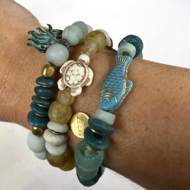 Octopus Bracelet made with Recycled Glass Beads