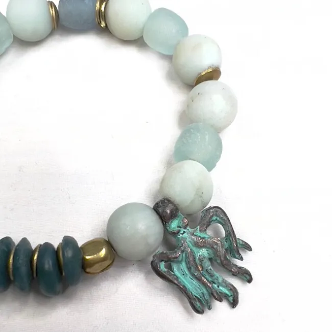 Octopus Bracelet made with Recycled Glass Beads