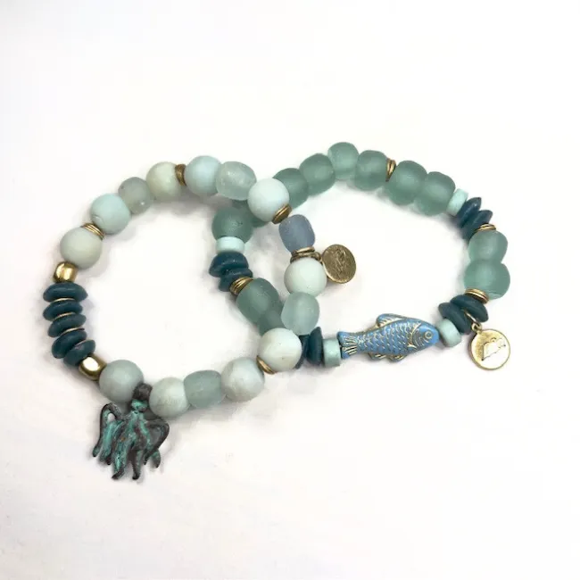 Octopus Bracelet made with Recycled Glass Beads