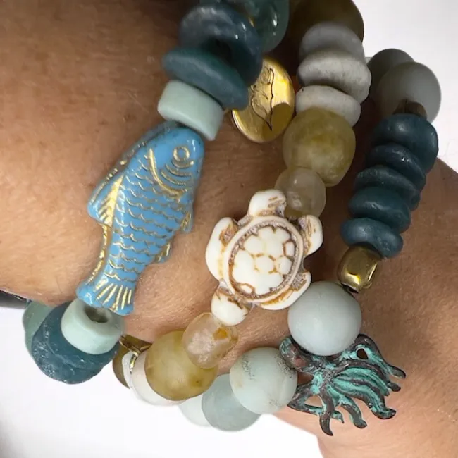 Octopus Bracelet made with Recycled Glass Beads