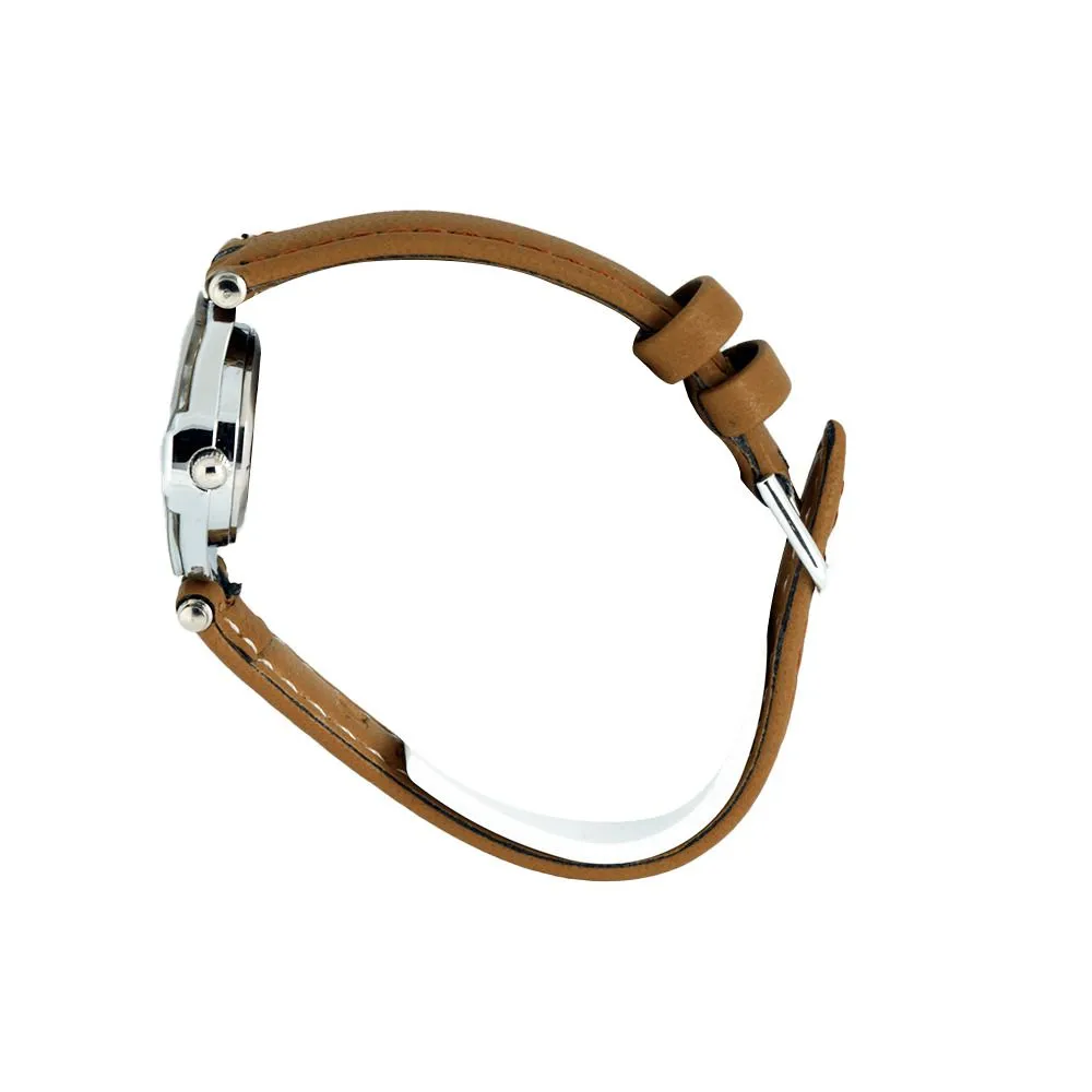 Omax Women's Brown Strap & White Square Dial Analog Watch, 00CE0026IQ43
