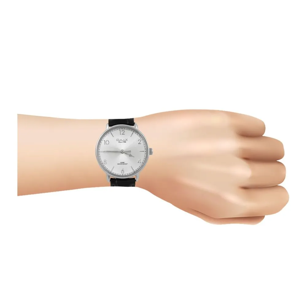 Omax Women's Chrome Round Dial With Textured Black Strap Analog Watch, DC002P62I