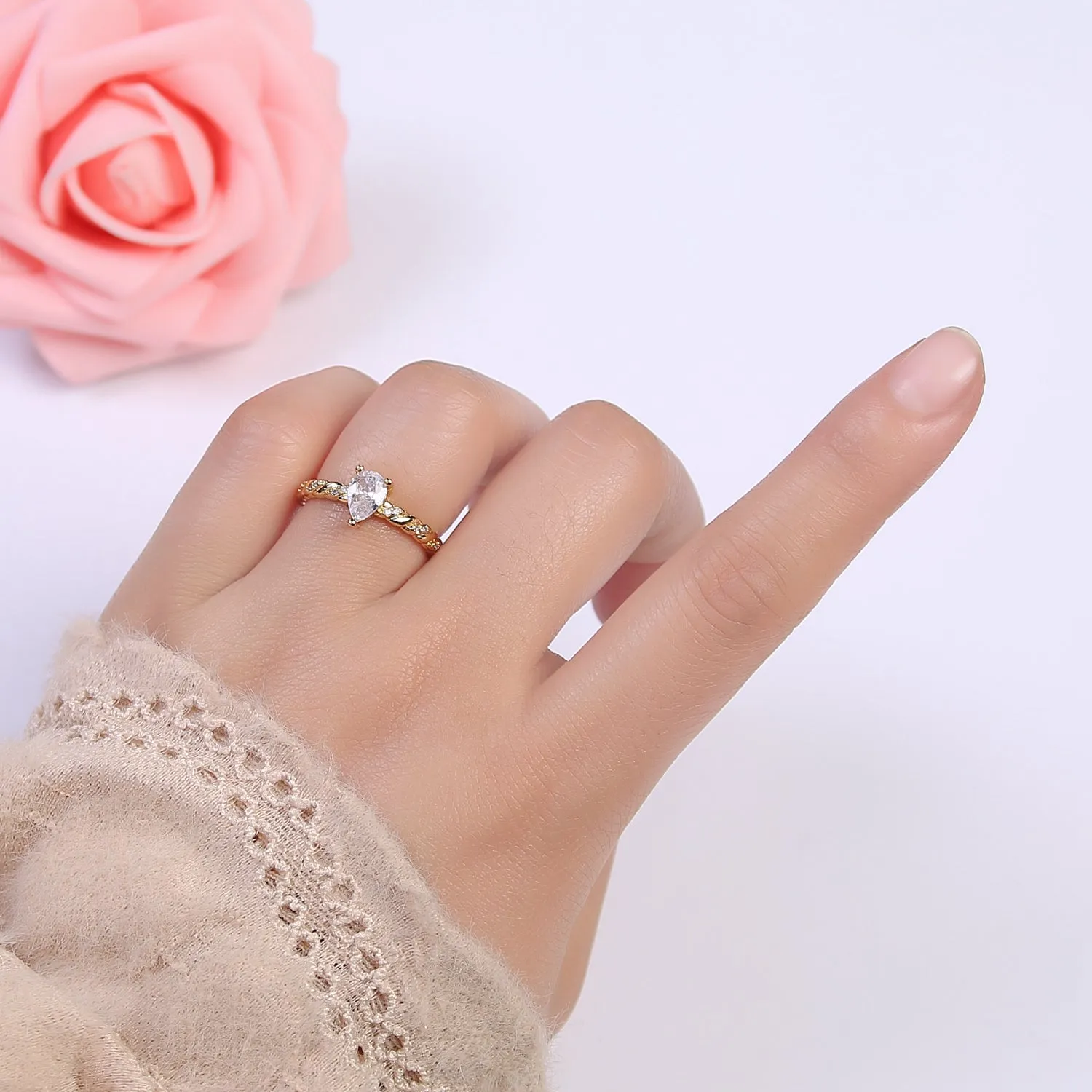 OS Dainty and Minimalist Teardrop CZ Ring , Teardrop ring Gold Filled dainty ring, CZ stones ring, dainty ring, stackable ring, thin ring U-505