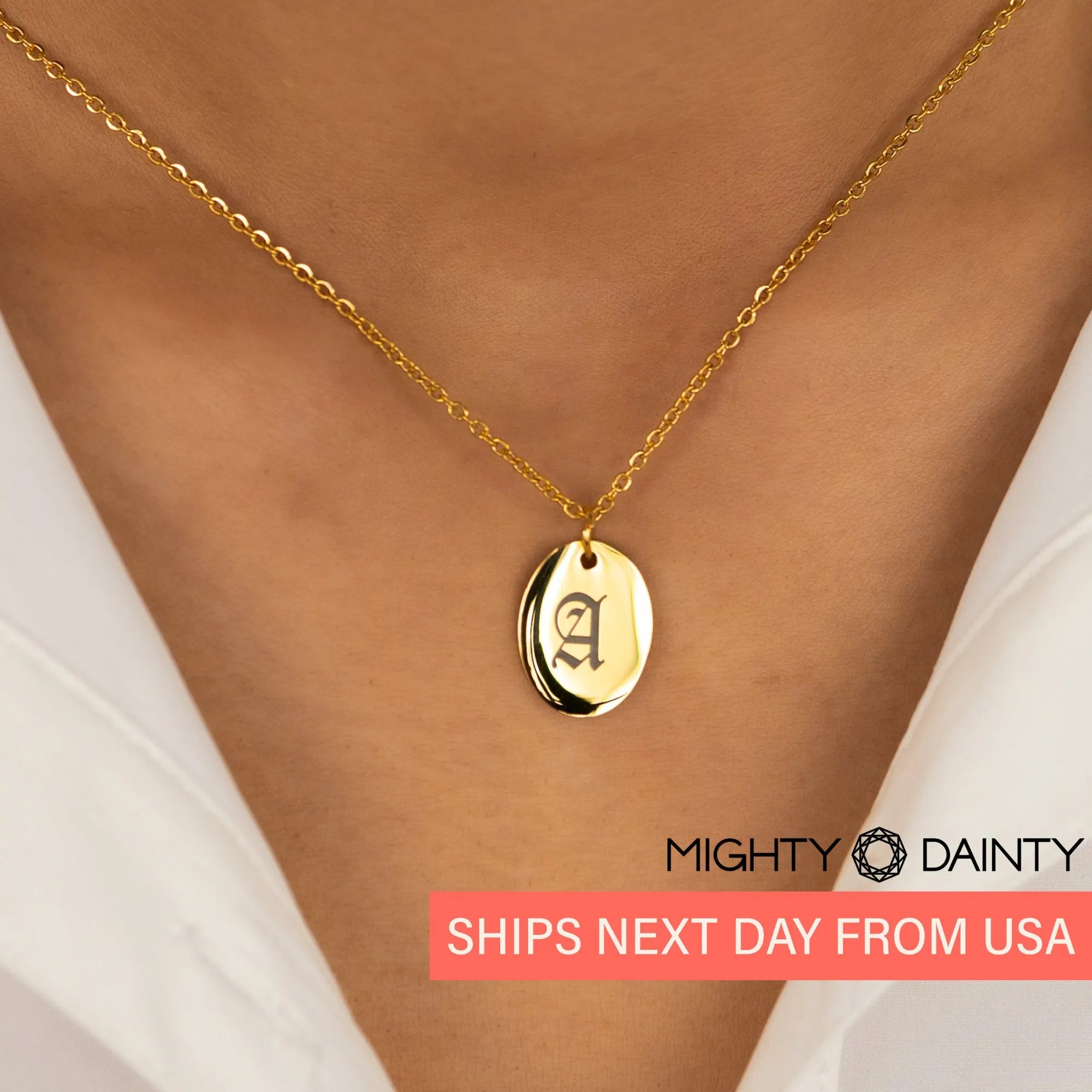 Oval Initial Pendant Necklace