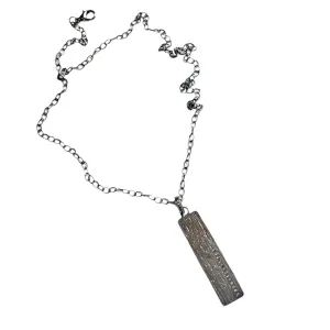 Oxidized Silver and Pave Diamond Bar Pendant Necklace